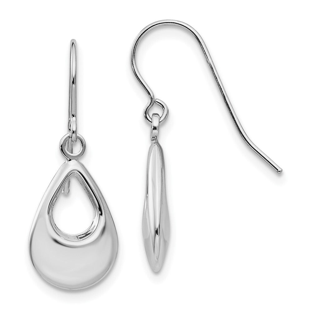 14k White Gold Teardrop Hollow Dangle Earrings Gift for Women