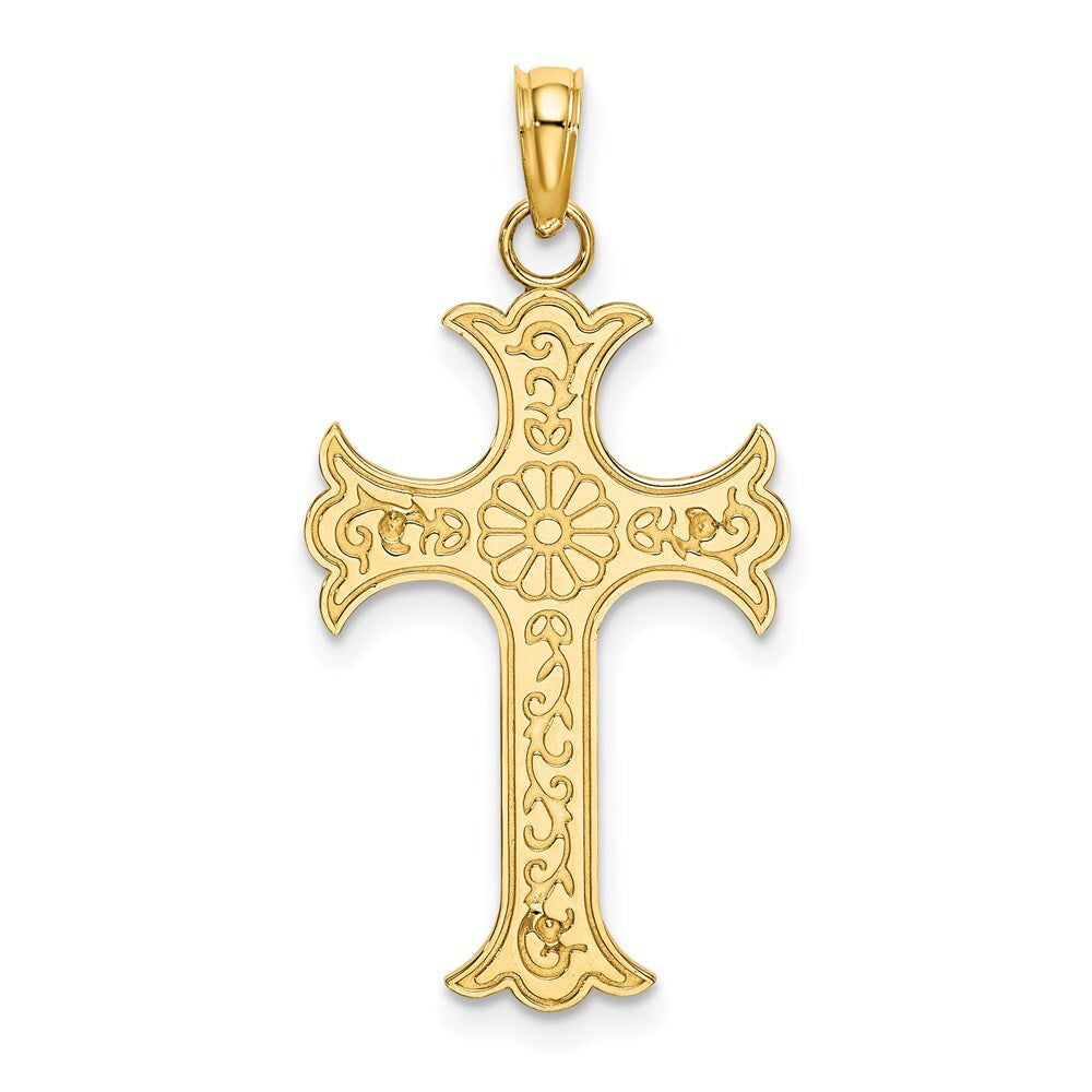 14k Yellow Gold Double Sided Engraved Cross Charm Pendant for Women