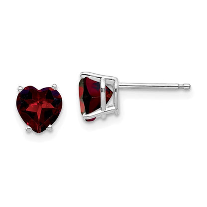 14k White Gold 6mm Heart Garnet Stud Earrings Gift for Women