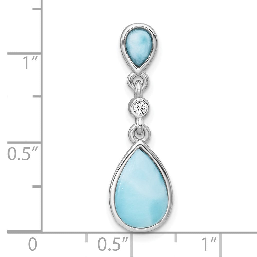 Sterling Silver Polished Pear Larimar Cabochon and CZ Teardrop Chain Slide