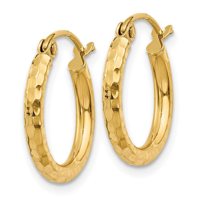 14k Yellow Gold Diamond-cut 2mm Round Tube Hoop Earrings