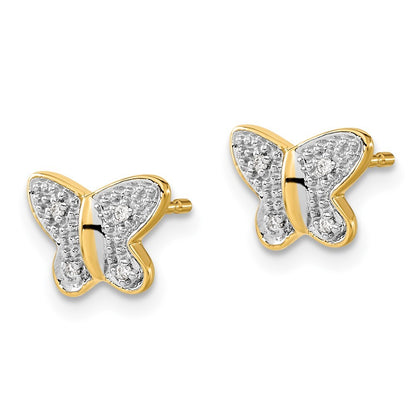 14k Yellow Gold Rhodium Diamond Butterfly Stud Earrings Gift for Women