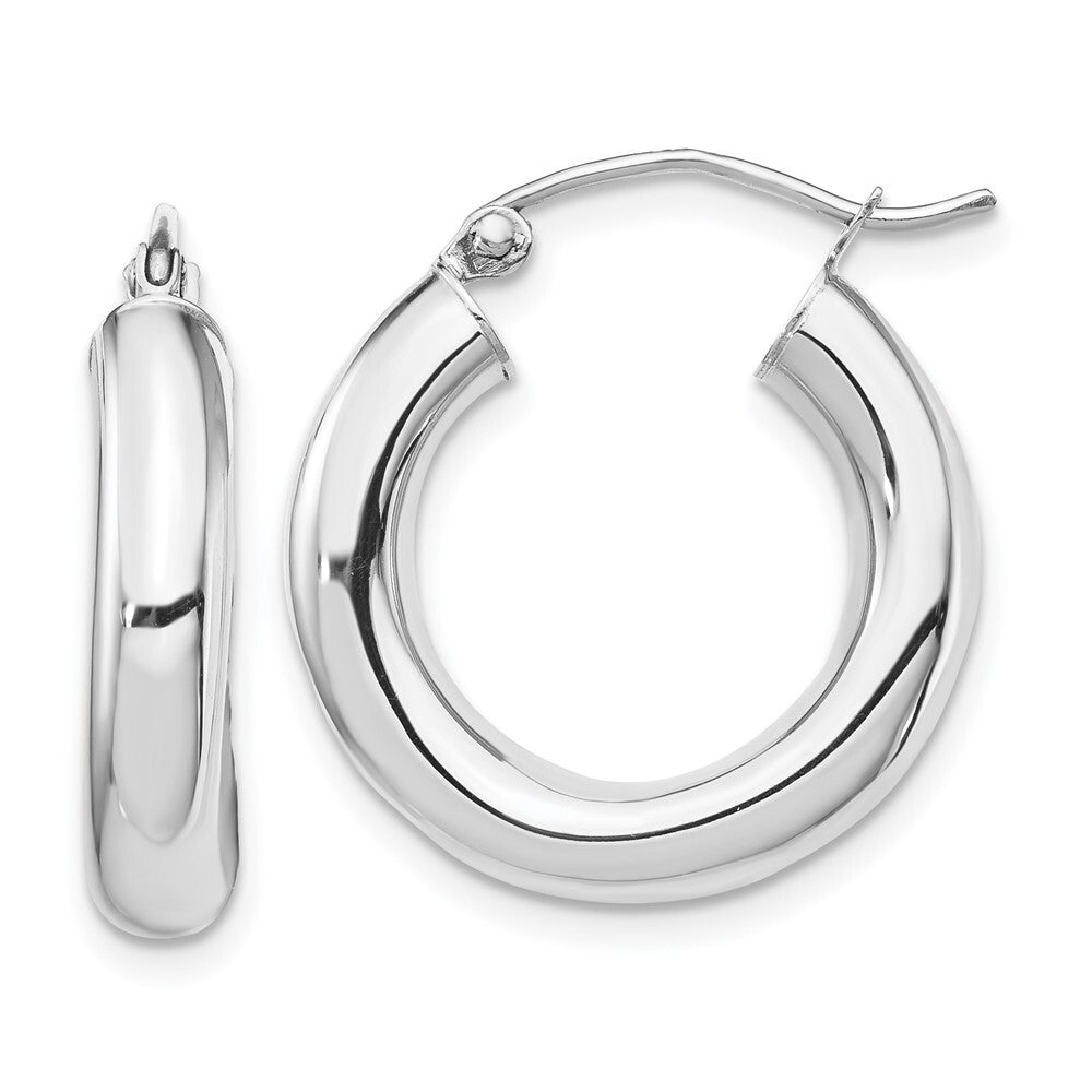 14k White Gold Polished 4mm Tube Hoop Earrings Gift for Women