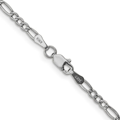 14K White Gold 26 inch 2.5mm Semi-Solid Figaro with Lobster Clasp Chain Necklace