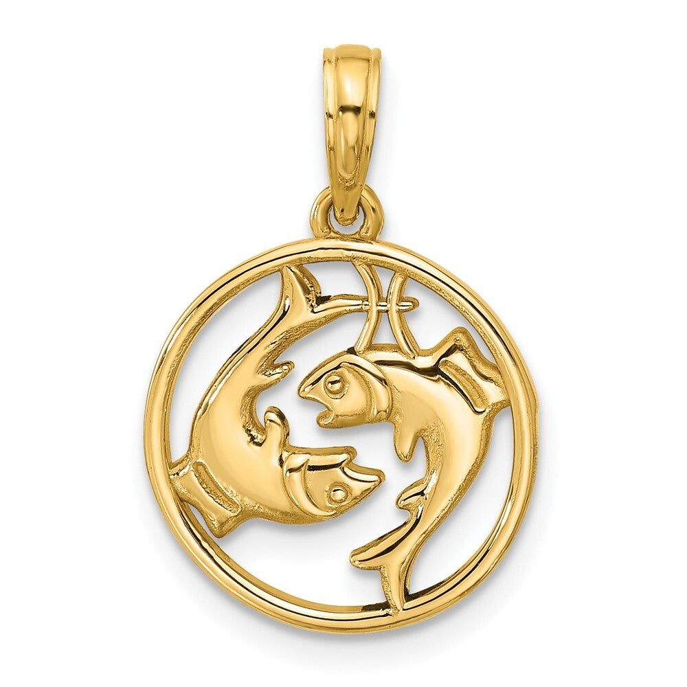 14k Yellow Gold Polished Round Pisces Pendant for Women