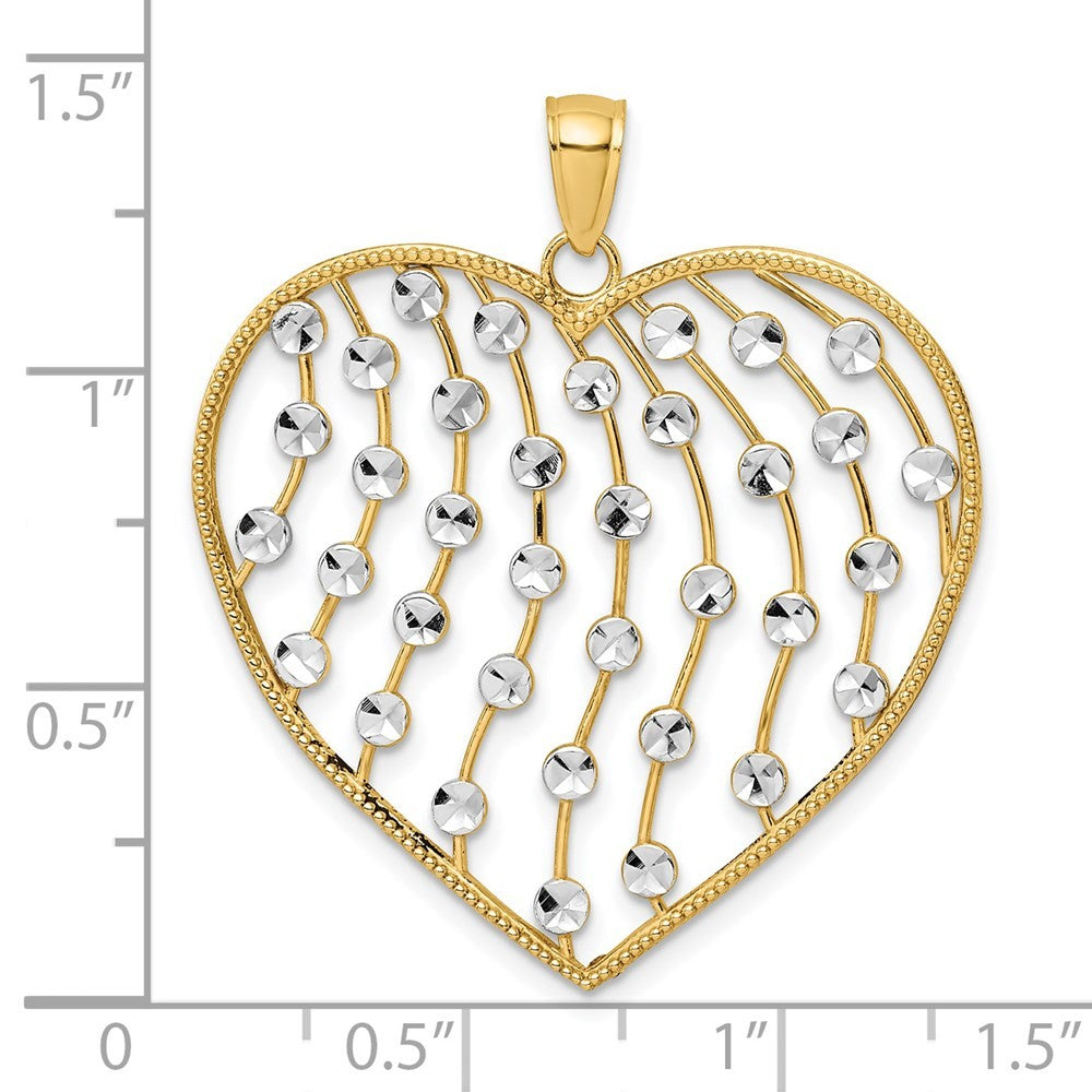 14k Yellow Gold with White Rhodium Diamond-cut Large Heart Pendant