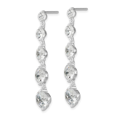 Sterling Silver Rhodium-plated Clear CZ Journey Dangle Earrings