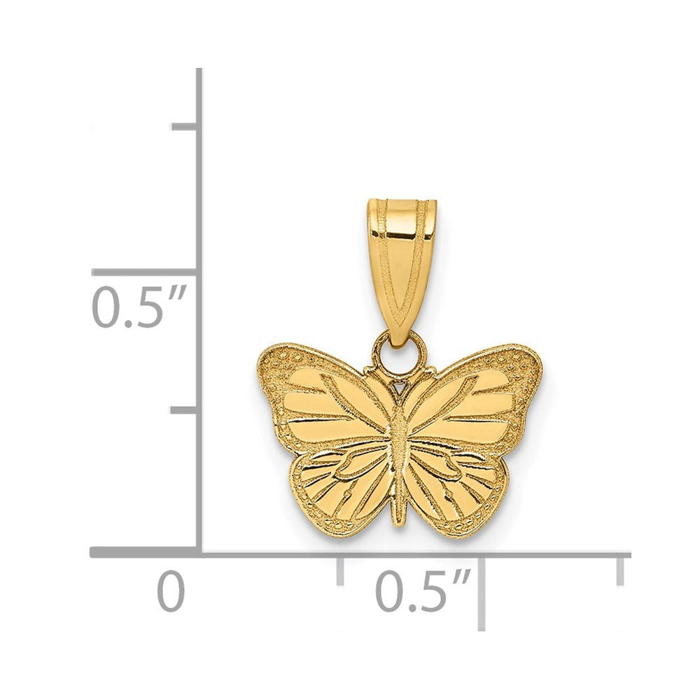 14k Yellow Gold Laser Cut Butterfly Charm Pendant for Women