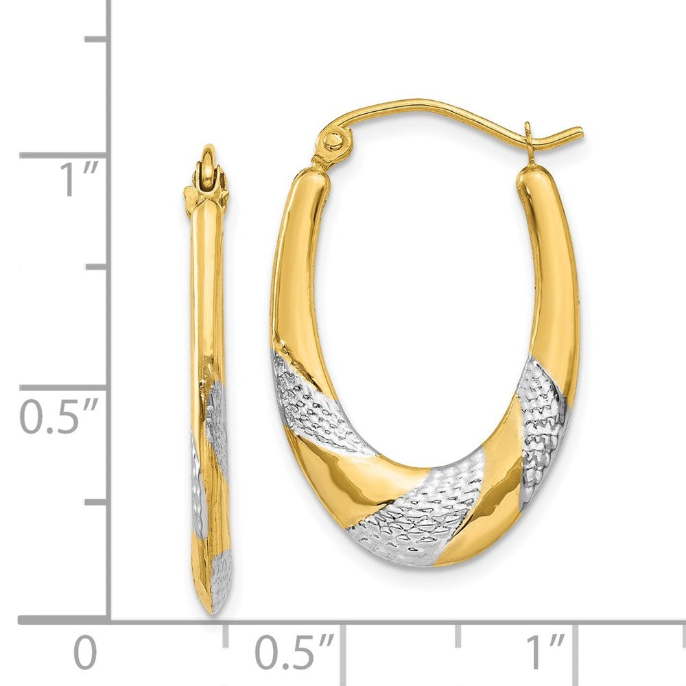 14k Yellow Gold & Rhodium Hollow Oval Hoop Earrings