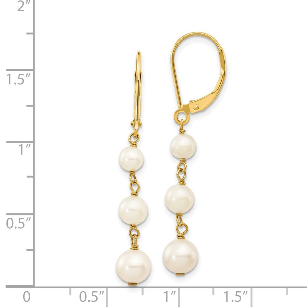 14k Yellow Gold 4-6mm White Semi-round Freshwater Cultured Pearl Dangle Earrings
