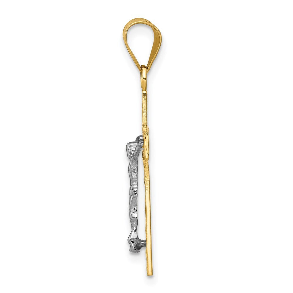 14k Two-tone Gold Diamond-cut Crucifix Charm Pendant for Women
