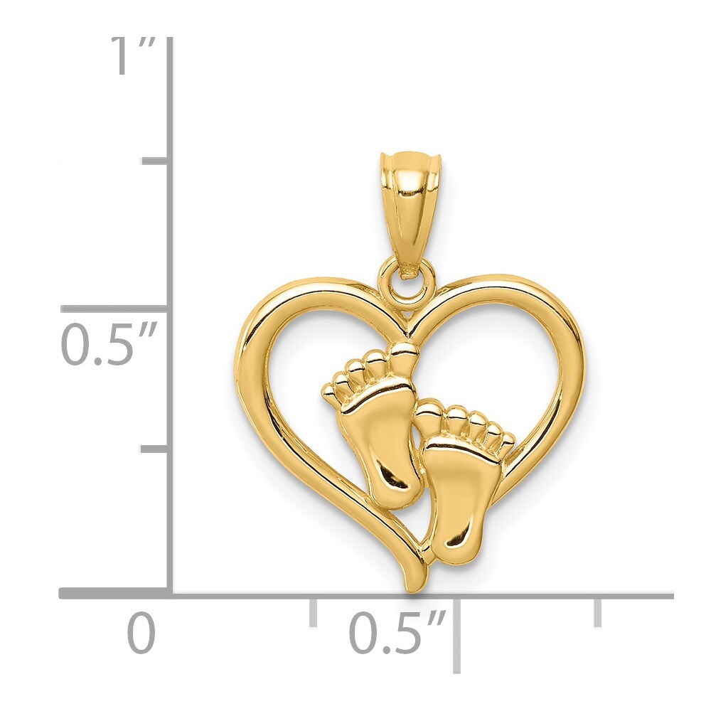 14k Yellow Gold Baby Feet in a Heart Pendant for Women