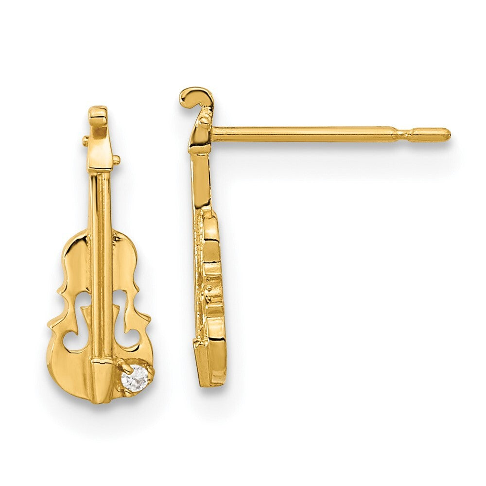 14k Yellow Gold Cubic Zirconia Children's Violin Drop & Dangle Earrings