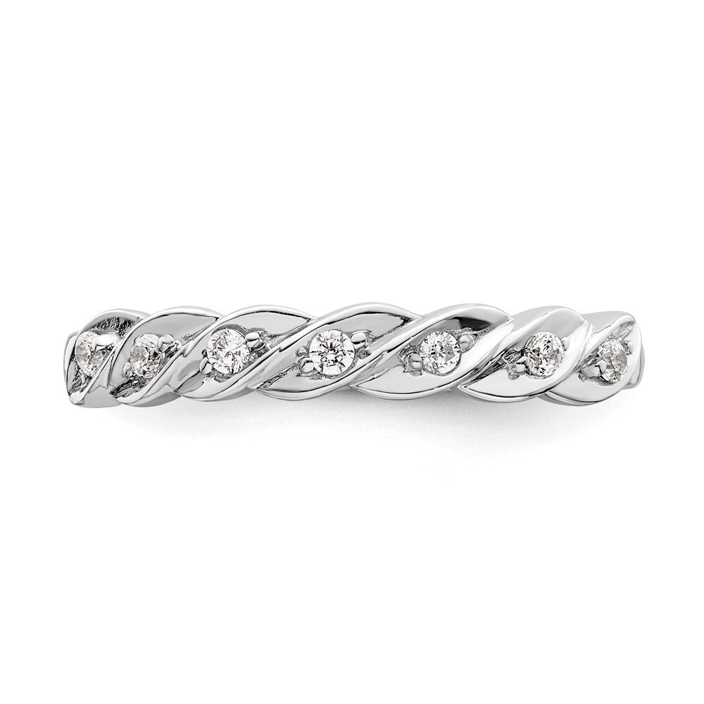 Sterling Silver RH Polished CZ Twisted Ring Size 8