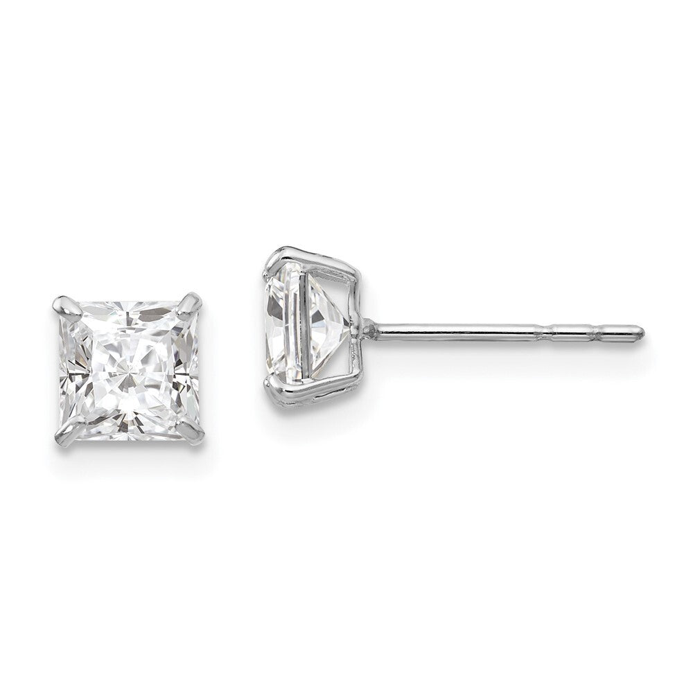 14k White Gold 5mm Square Cubic Zirconia Stud Earrings Gift for Women