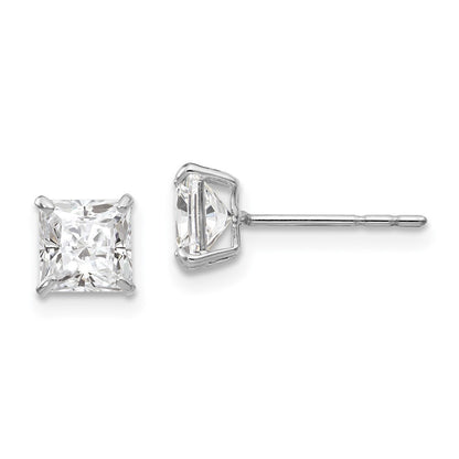 14k White Gold 5mm Square Cubic Zirconia Stud Earrings Gift for Women