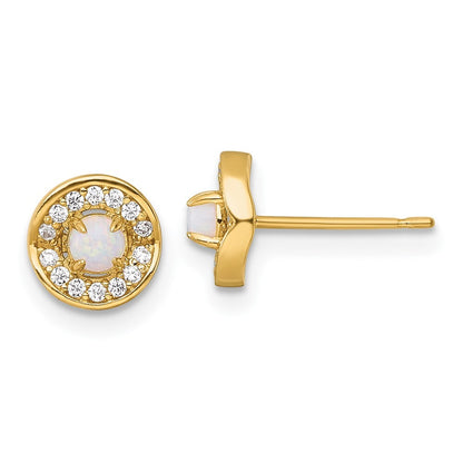 14k Yellow Gold Polished Opal and Cubic Zirconia Stud Earrings Gift for Women