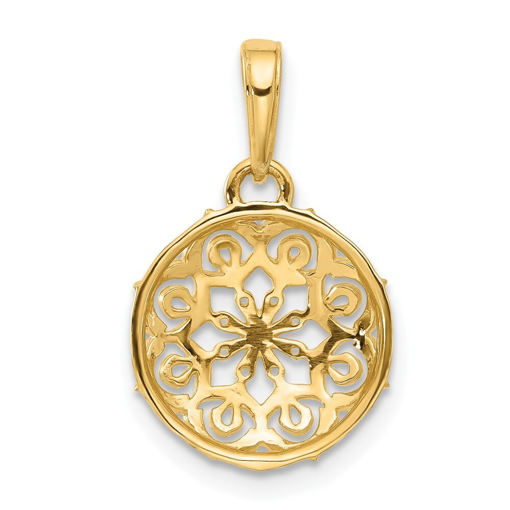 14k Yellow Gold and White Rhodium Floral Design Circle Pendant for Women