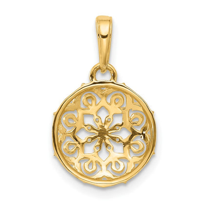 14k Yellow Gold and White Rhodium Floral Design Circle Pendant for Women