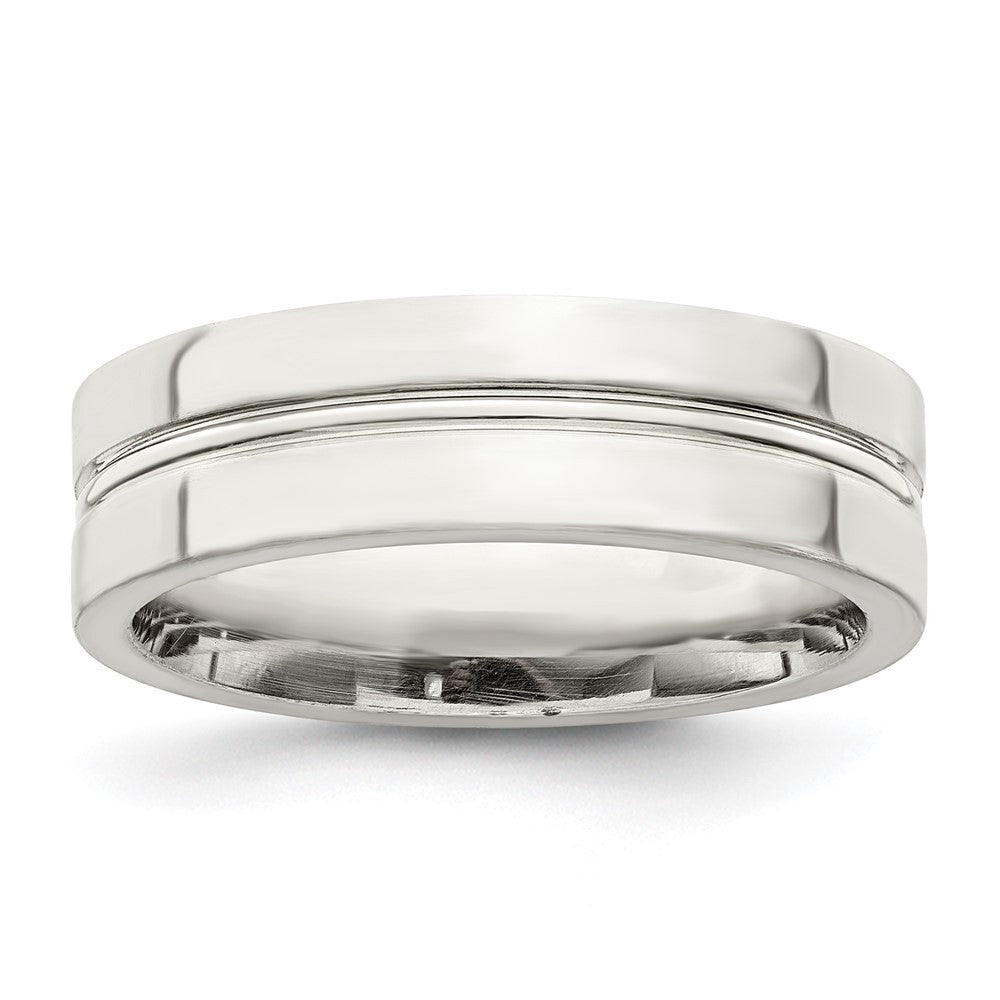 Sterling Silver 6mm Polished Flat Grooved Center Fancy Band Ring Size 12