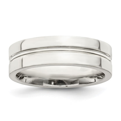 Sterling Silver 6mm Polished Flat Grooved Center Fancy Band Ring Size 12