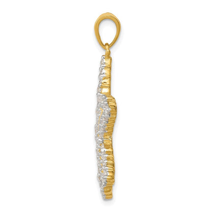 Sterling Silver Flash Gold-Plated and Cubic Zirconia Starfish Pendant