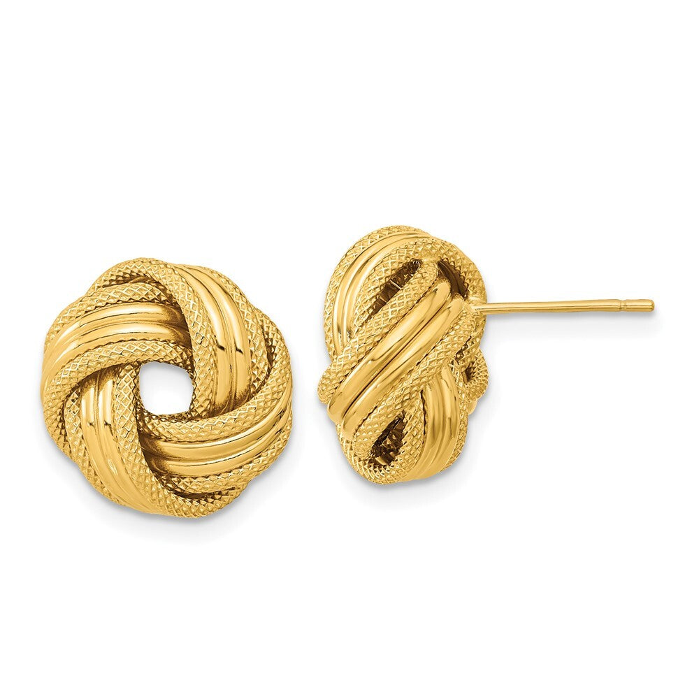 14k Yellow Gold Polished Textured Love Knot Stud Earrings Gift for Women