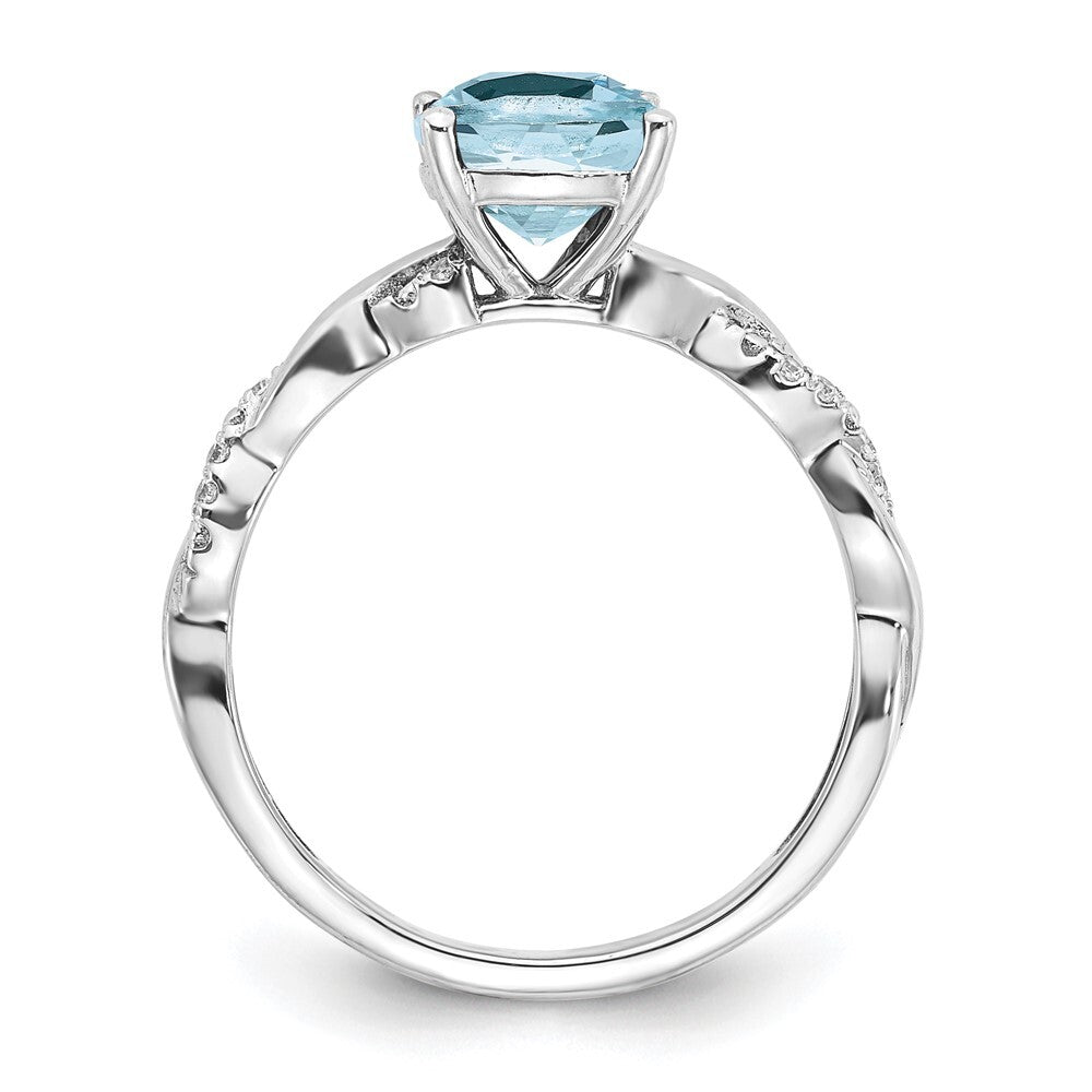 Sterling Silver Rhodium-plated Aquamarine and Diamond Ring Size 7
