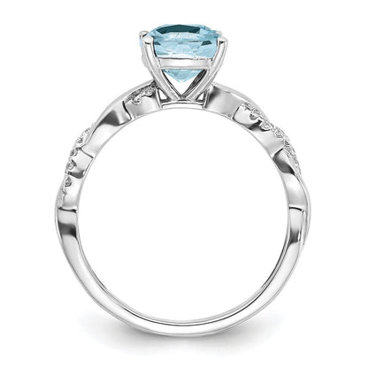 Sterling Silver Rhodium-plated Aquamarine and Diamond Ring Size 7