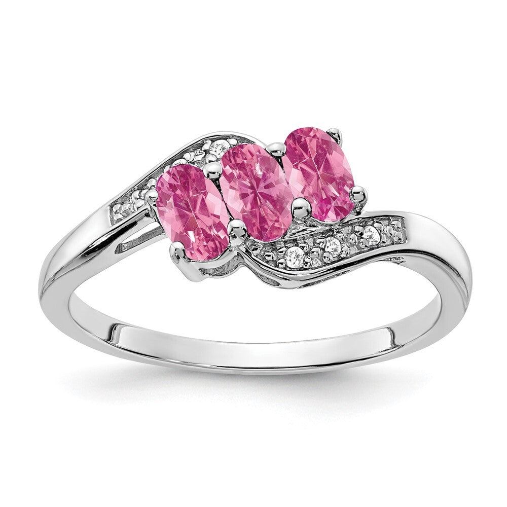 Sterling Silver Rhodium-plated Created Pink Sapphire and Diamond Ring Size 6