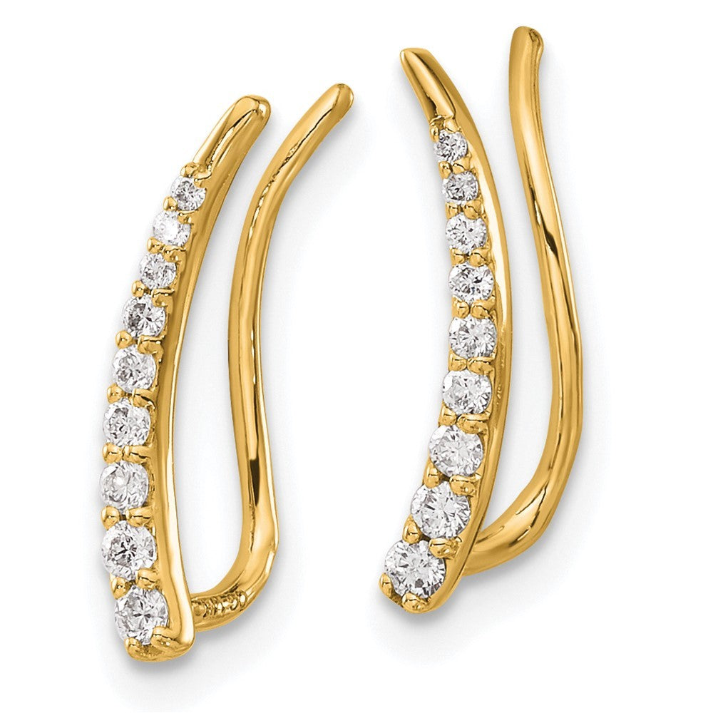 14k Yellow Gold Diamond Ear Climber Earrings