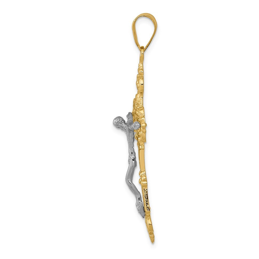 14k Two-tone Gold INRI Fleur De Lis Crucifix Pendant for Women
