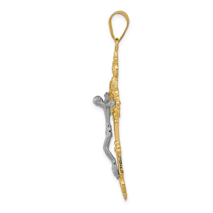 14k Two-tone Gold INRI Fleur De Lis Crucifix Pendant for Women