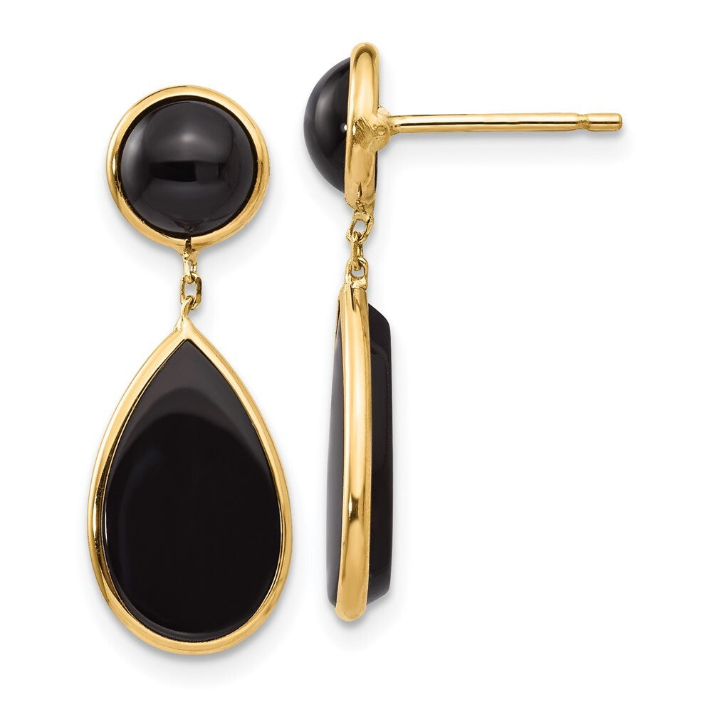 14k Yellow Gold Onyx Teardrop Dangle Earrings Gift for Women