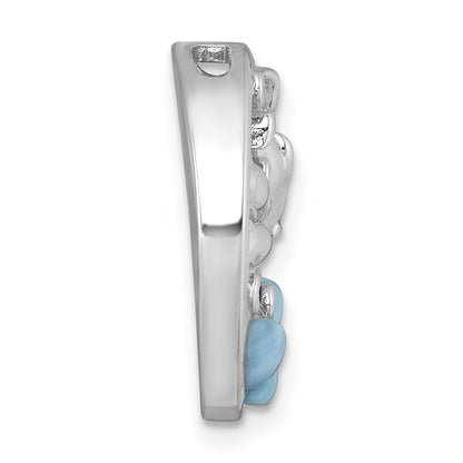 Sterling Silver Polished Larimar and Blue Cubic Zirconia Dolphins Chain Slide