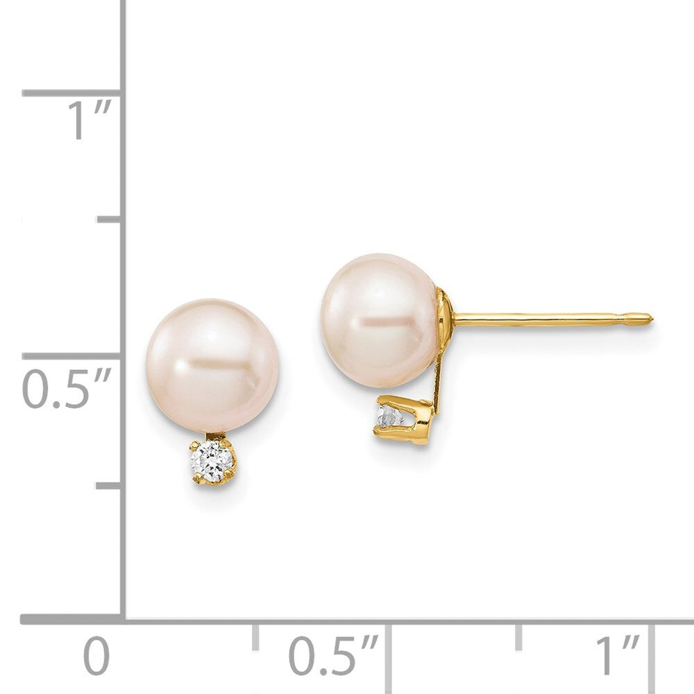 14k Yellow Gold 6-7mm Cultured Pearl & .06 Carat Diamond Stud Earrings for Women