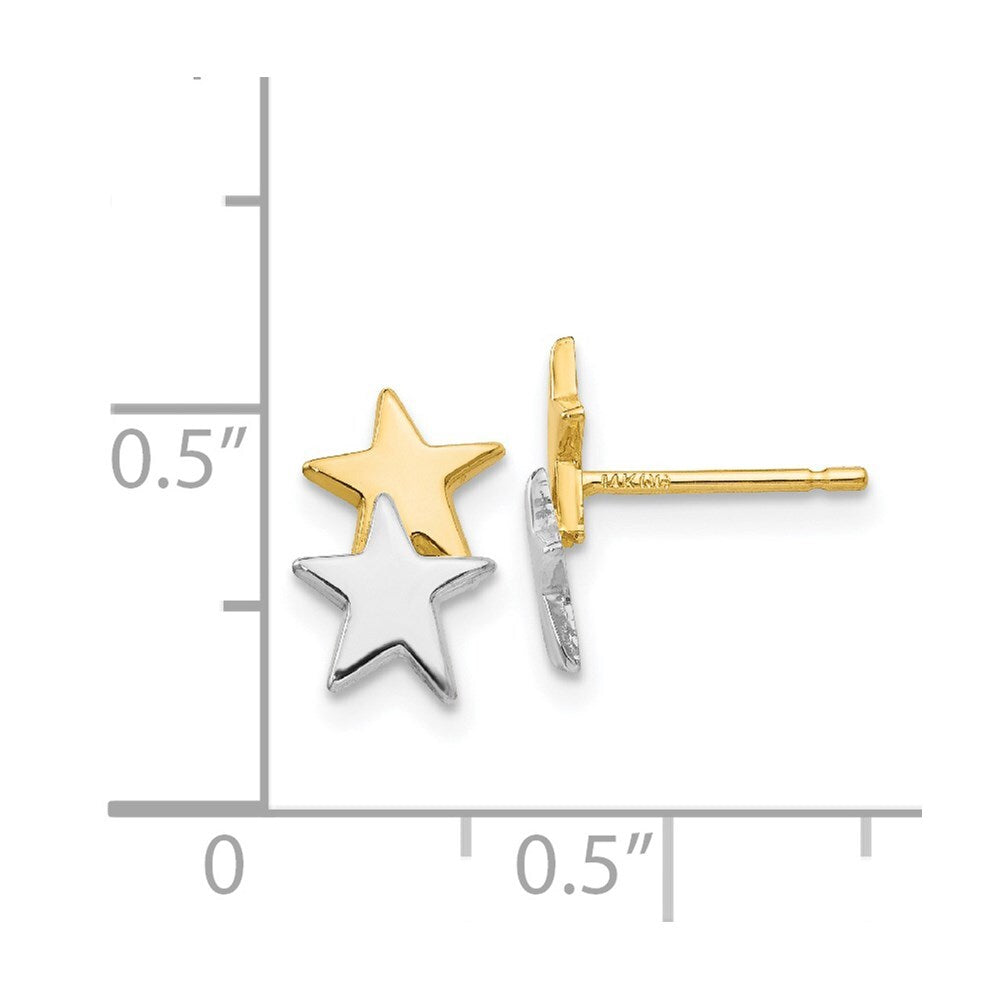 14k Yellow Gold with Rhodium Polished Star Stud Earrings