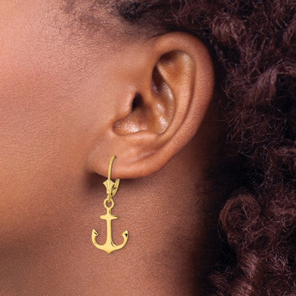14k Yellow Gold 2-D Polished Anchor Drop Dangle Earrings