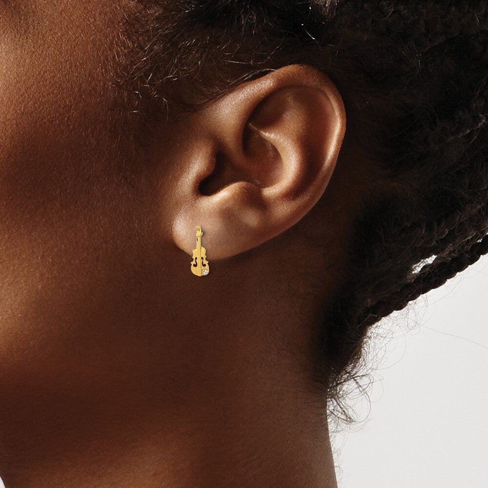 14k Yellow Gold Cubic Zirconia Children's Violin Drop & Dangle Earrings