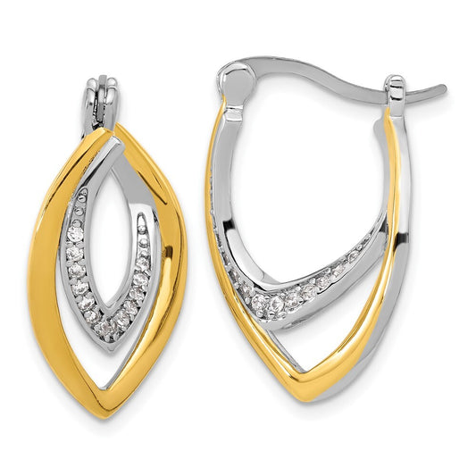 Sterling Silver Gold-tone Polished Cubic Zirconia Fancy Hoop Earrings