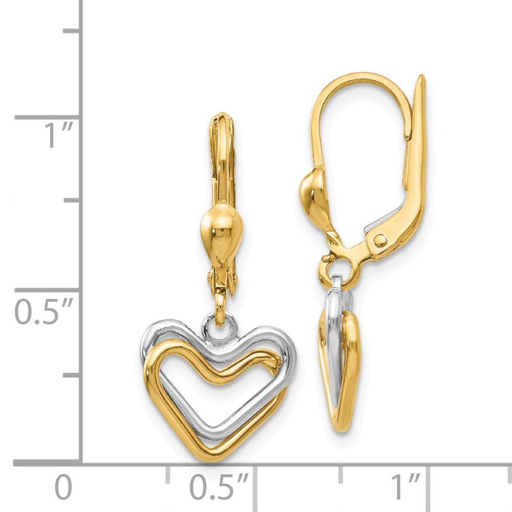 14k Two-tone Heart Drop Dangle Dangle Earrings