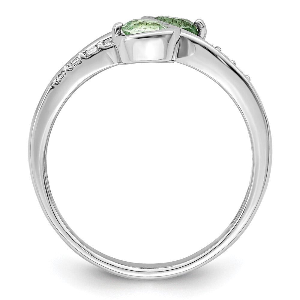 SS Rhod-plated .6t.w. Green Quartz & White Topaz Swirl Ring Size 8