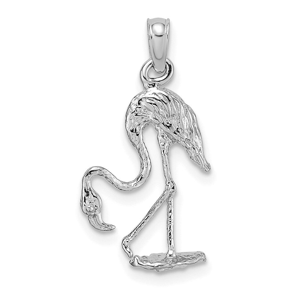14k White Gold 3-D Textured Flamingo Charm Pendant for Women
