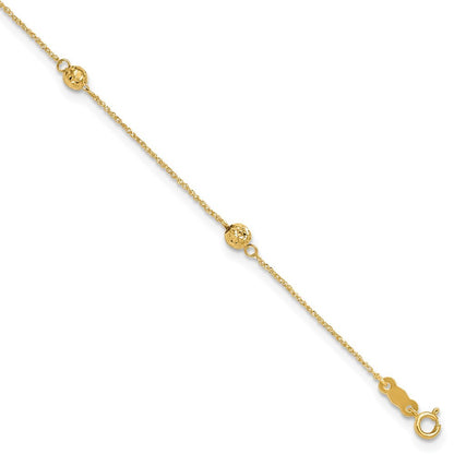 14k Yellow Gold Diamond-cut Beads 5-Station Bead Dangle Extender  10" Anklet