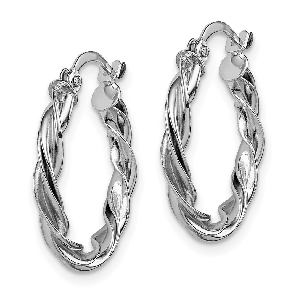 14K White Gold Polished Twisted Hoop Earrings Gift for Women