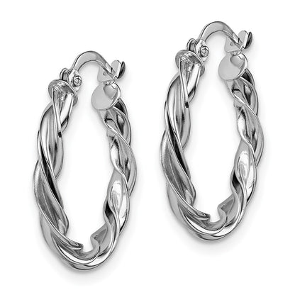 14K White Gold Polished Twisted Hoop Earrings Gift for Women