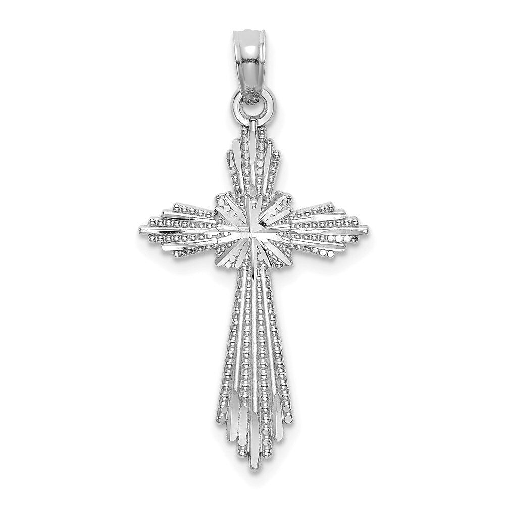 14k White Gold Fancy Diamond-Cut Cross Charm Pendant for Women