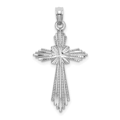 14k White Gold Fancy Diamond-Cut Cross Charm Pendant for Women