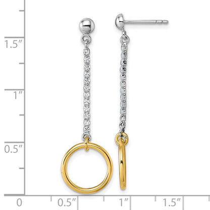 Sterling Silver Rhodium and Gold-plated Cubic Zirconia Circle Dangle Earrings