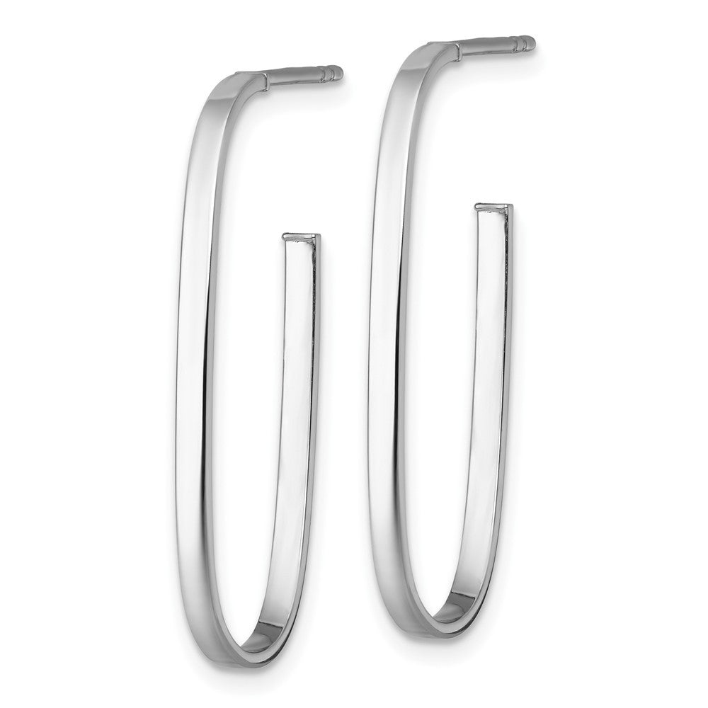 14k Yellow Gold White Polished Long Oval 2mm Tube Hoop Earrings